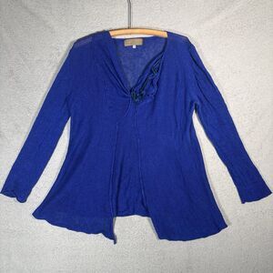 Zuza Bart Top Women Size XL Linen Blue Long Sleeve Lagenlook Artsy Natural Fiber